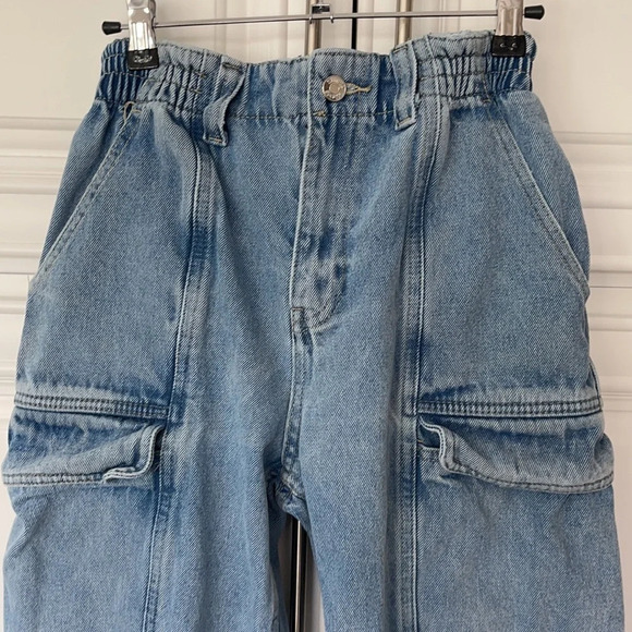 simple society Denim - SIMPLE SOCIETY CARGO STRAIGHT SUPER HIGH RISE 5/27 BLUE ELASTIC WAISTBAND